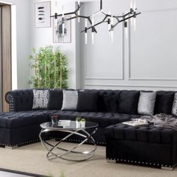 Black Velvet Double Chaise Sectional