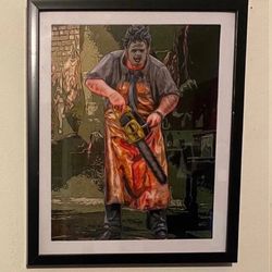 Leather Face From Texas Chainsaw Massacre Custom Art Piece On Black Frame