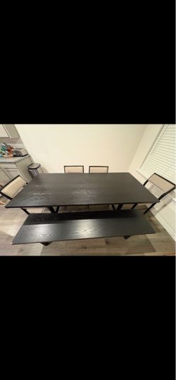 Black Dining Table Set with Bench and Chairs
