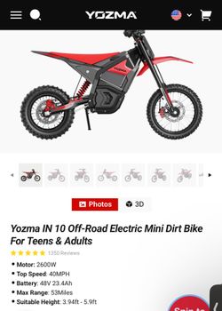 Yozma IN 10 Off-Road Electric Mini Dirt Bike For Teens &