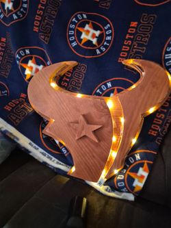 Houston Texans wood cut out sign with leds 3 modes and cut  off + glass  cup
