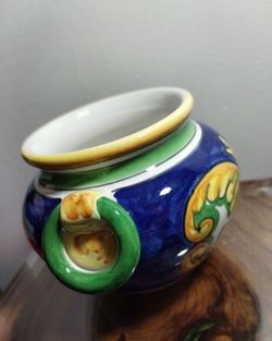 LAVORATO E. DIPINTO A MANO VASE - POT PLANTER / MADE IN ITALY 8" ×6"