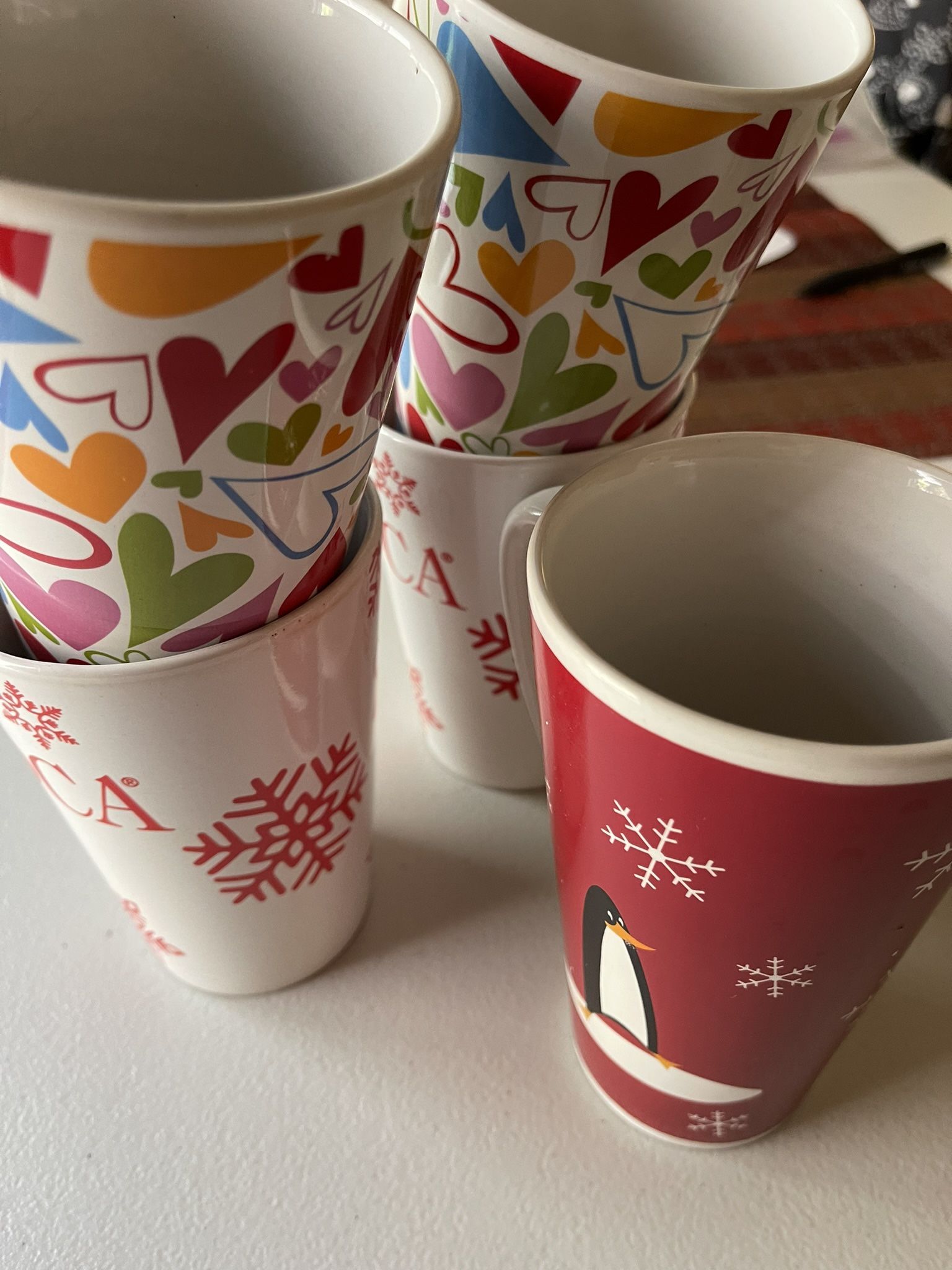 Five Christmas Cups 5"-6" Tall.