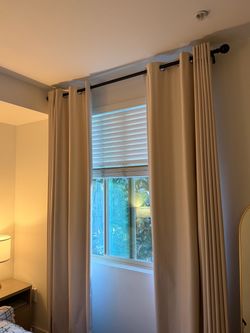 Beige Blackout Curtains with Black Rod