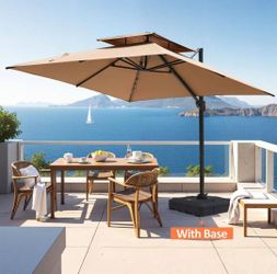 350 lb. Fillable Base  w/ Wheels Pull Rod 11 ft. x 11 ft. Double Top Cantilever Tilt Patio Umbrella