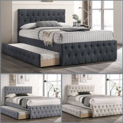 Full Twin Grey Frenchi Trundle Bed With Ortho Mattress Included 