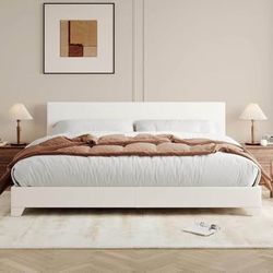 New White Faux Leather King Bed-Frame (Small Shipping Damages-See Pics) 
