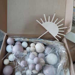 51 PCS Boho Sun Wood Cake Toppers Mini Balls