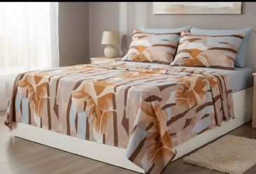 This Mrs. Bella Home queen bamboo sheet set features a distinctive 1800-series floral and stripe design.The package indicates it is a 6-piece set, inc