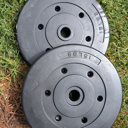 2) 15lb weight plates 1" 15 pound plate pair