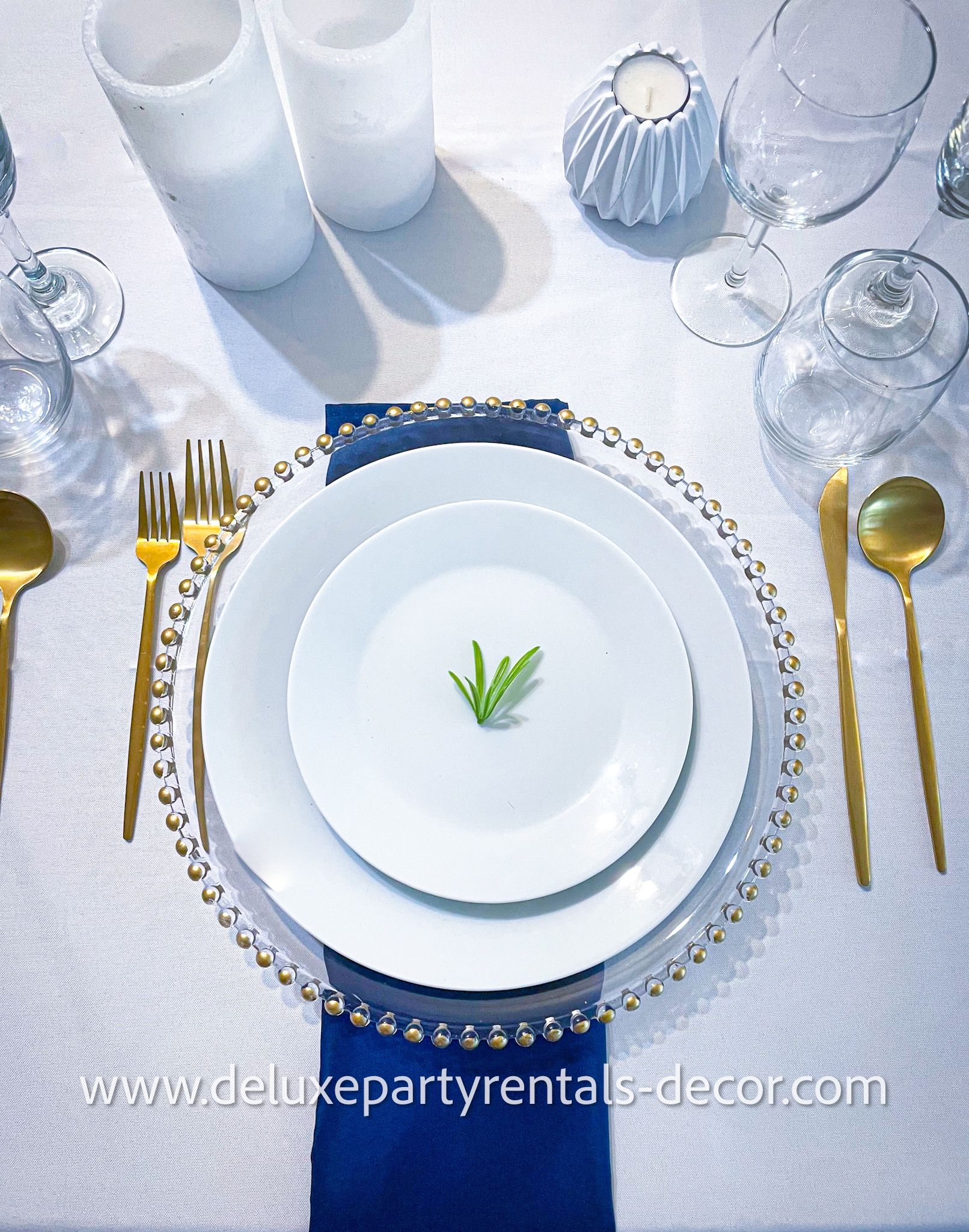 Table / Chairs / Chargers Plate / Dinner & Salad Plate / Glasses / Napkin