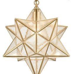 DAYCENT Moravian Star Light Fixture Modern Brass Seeded Glass Pendant Lights, 15-inch