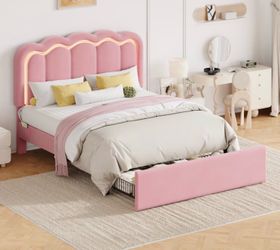 Modern full size up poster pink velvet bed frame new
