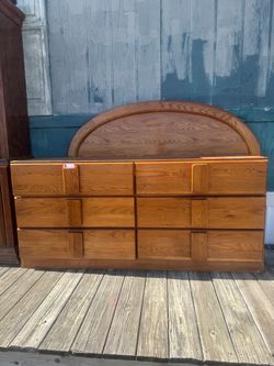 Huge heavy dresser, head board and mirror
