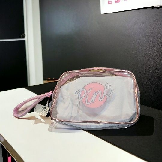 NEW Victoria Secret Pink Clear SUN DAZE Beauty Bag - Wristlet Cosmetic Makeup 