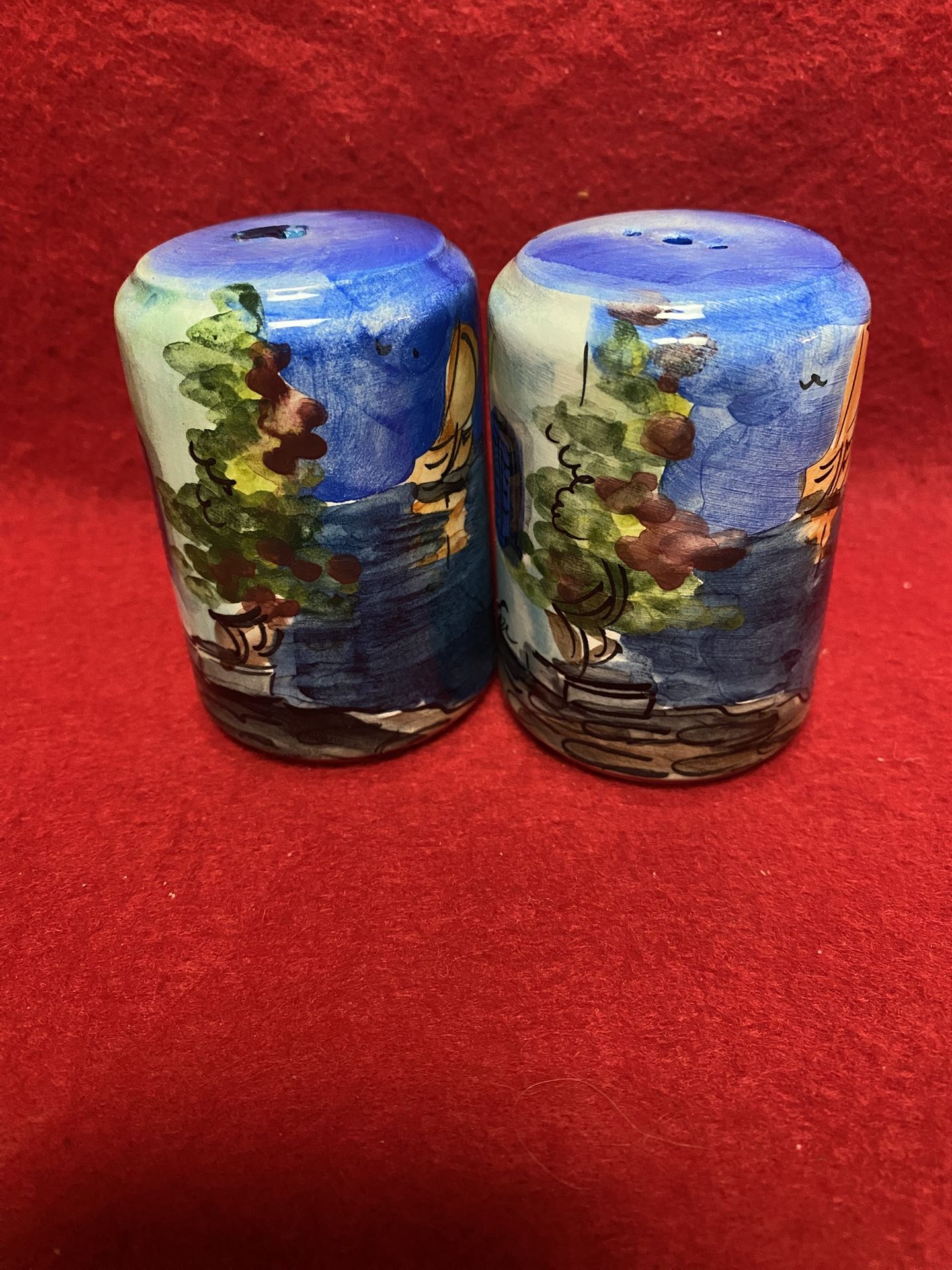3 Inch Handmade Hand Painted Ceramic Greek Salt/Pepper Shaker Set Imported From Greece