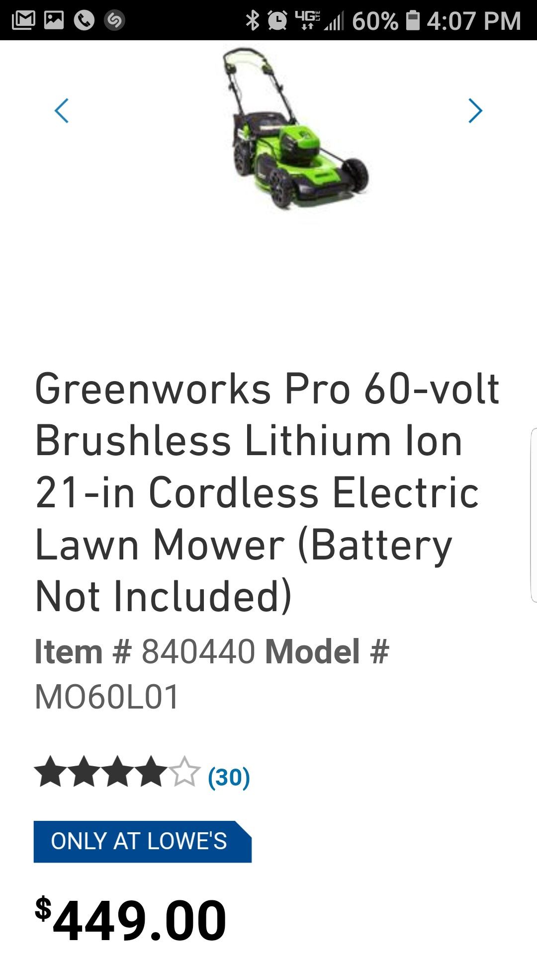 Greenworks Pro 60 Volts Electric lawn mower for Sale in Memphis TN OfferUp
