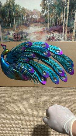 Brand New Large Metal Peacock Wall Decor – Blue & Purple