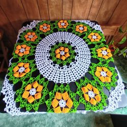 Doily Handmade Large 42" Crocheted Round Floral 