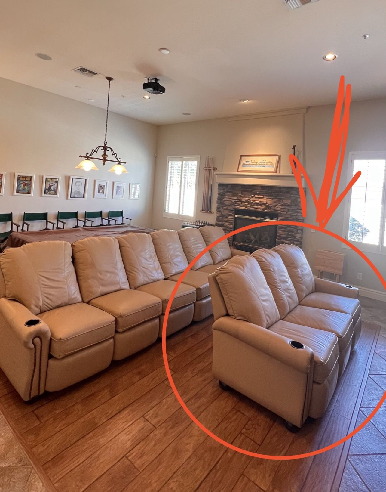 7ft Theater/Movie Room Reclining Leather Sofa - barely used.