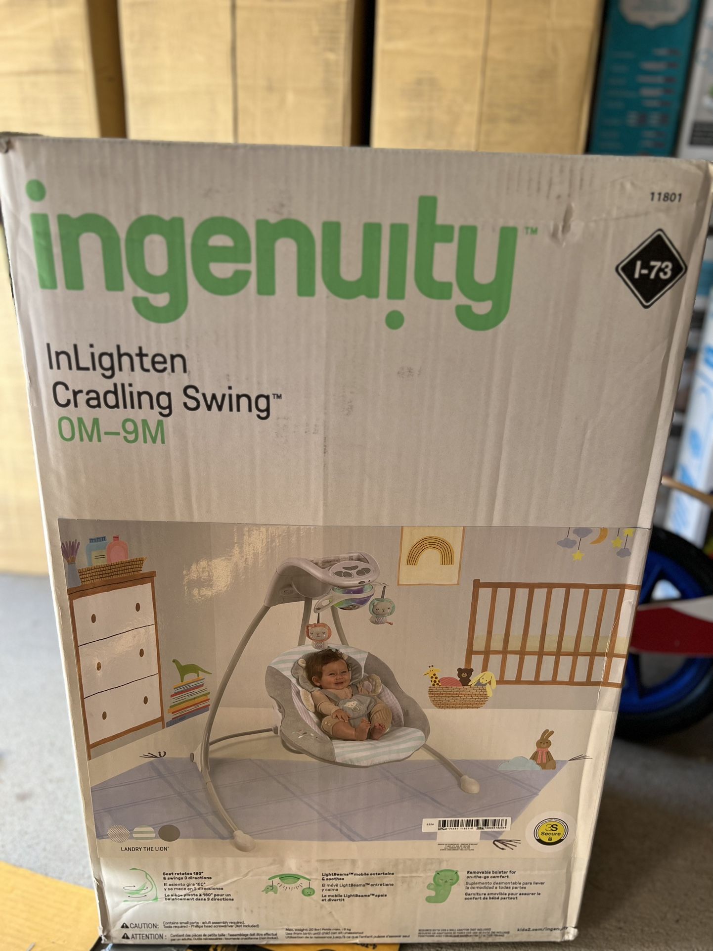 Ingenuity InLighten Foldable Lightweight Baby Swing with Lights - NEW