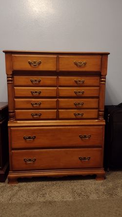 Vintage Maple Chest-on-Chest Dresser – 5 Drawers, Brass Pulls ($100 OBO)