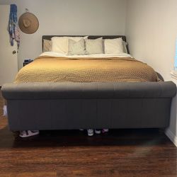 Gray Upholstered King Sleigh Bed Frame