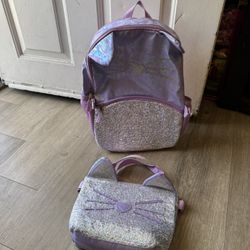 Purple Kitty Back Pack With Lunch Bag / Used In Good Condition 