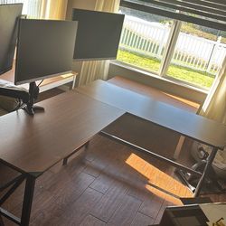 corner desk, metal frame, L shaped