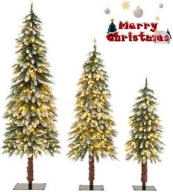 New *CHRISTMAS* Costway Pre-Lit Christmas Tree Set of 3 Slim Artificial Lighted Xmas Decoration 3/4/5 FT