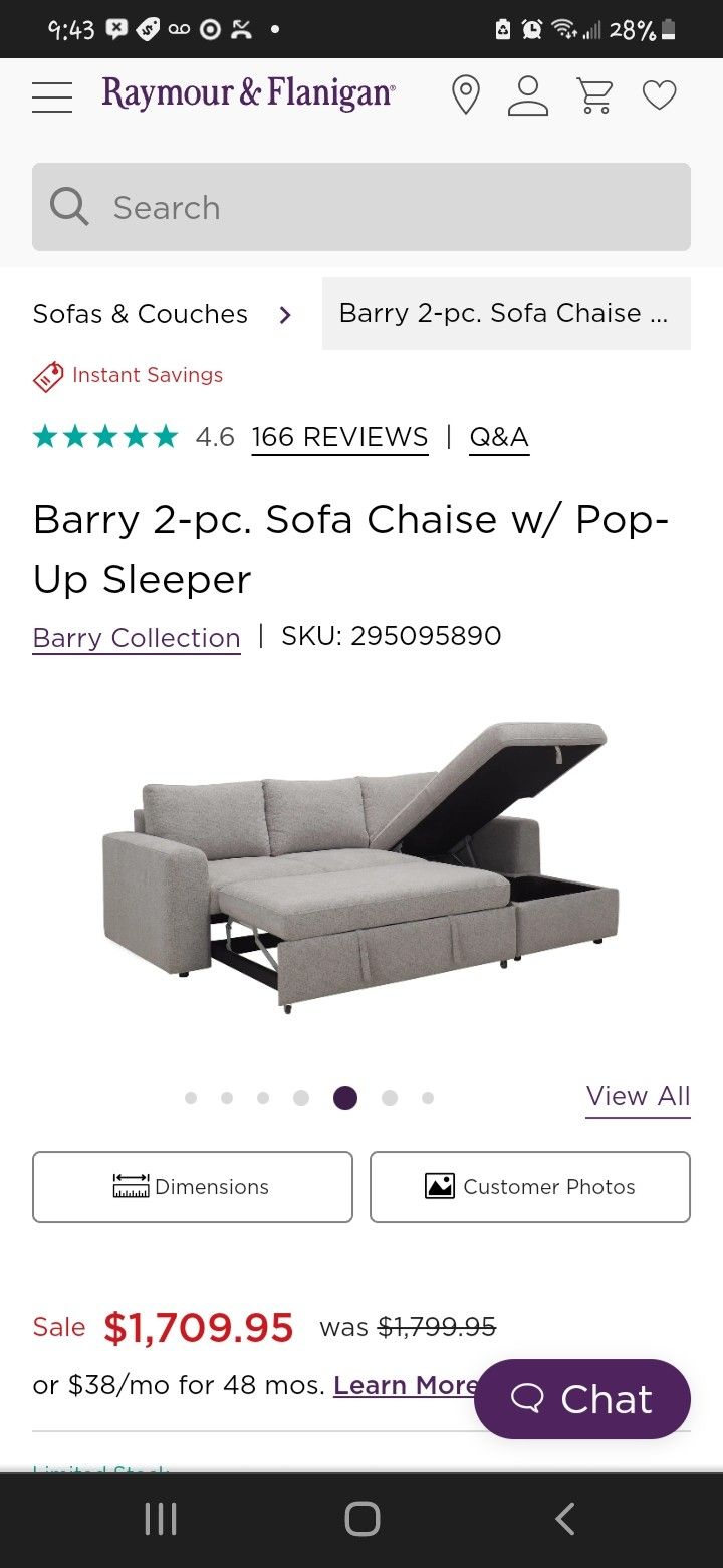 2pc Sofa with Pop Up Sleeper & Hidden Storage
