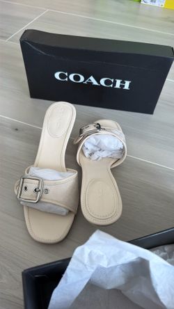 Coach Margot Signature Jacquard Chalk Slide Sandals Size 8