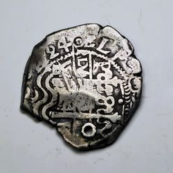 1724 Spain Empire - Peru 8 Reales Cob Silver Coins 