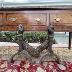 Antique Figural Fireplace Andirons – Clenched Fist Iron Pair