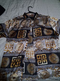 Fancy Gold (Versace Like) Short Sleeve Button Up Shirt