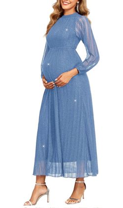 New Maternity XL Sparkly Dress Halter Neck A Line Long-Sleeve Raglan Semi Formal