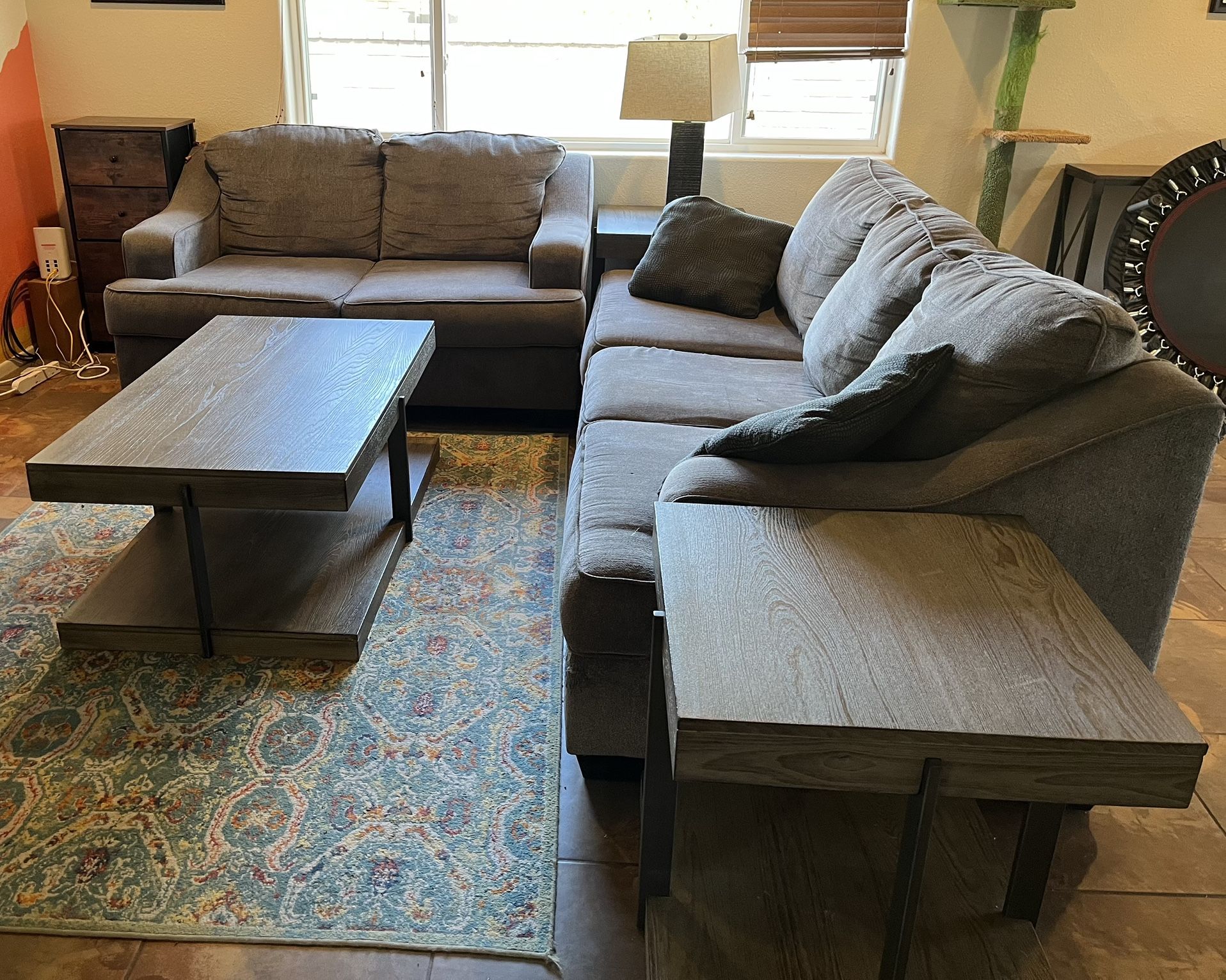 Ashley 7-Piece Living Room Set – Sofa, Loveseat, Tables & Lamps – $550 OBO 