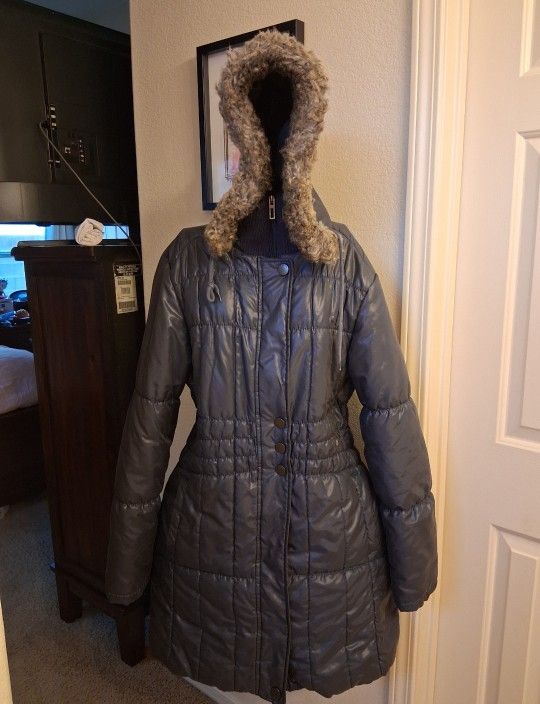 Vintage Blue Flame Sports Collection Quilted Dark Navy Blue WeatherGear Parka/Jacket