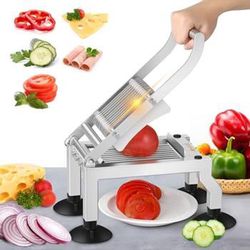 Newhai Commercial Tomato Slicer 0.4”/10mm Thickness Manual Tomato Cucumber Onion Ham Egg Cutter Heavy Duty Stainless Steel Slicer Tool with 4 Suction 
