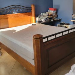 Queen-Size Wood And Metal Bed Frame