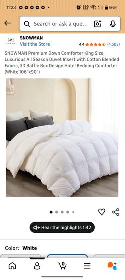 SNOWMAN Premium Down Comforter King Size, Luxurious All Season Duvet Insert with Cotton Blended Fabric, 3D Baffle Box Design Hotel Bedding Comforter (