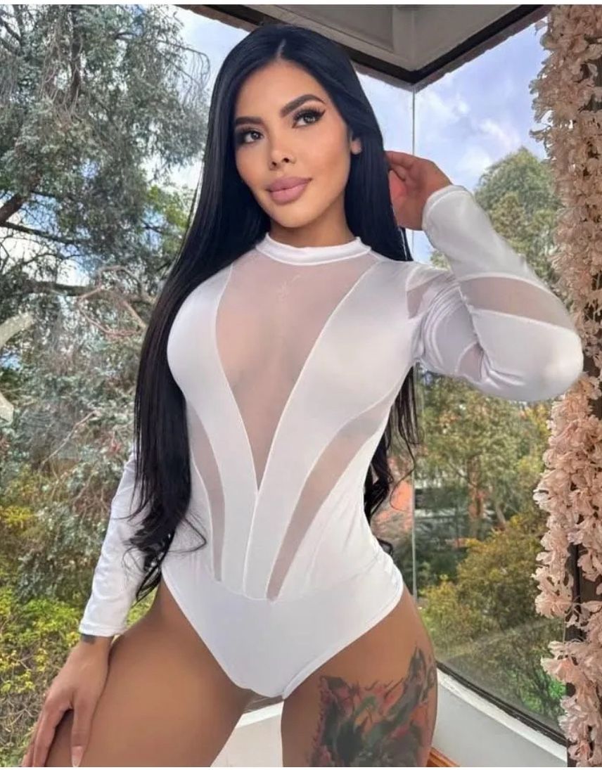 Sexy Colombian black bodysuit in Veil and Spandex Fabric One Size