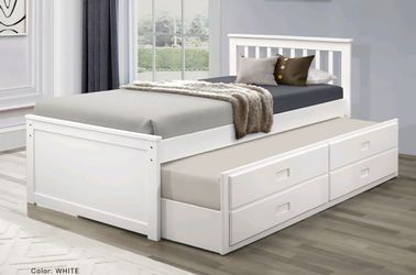 Twin Size Bed Frame With Trundle And  Drawers Color White Or Espresso