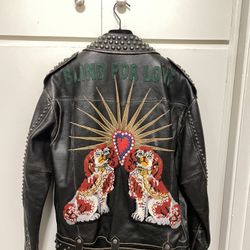 New Gucci Mens Black Leather Medium Sz 48 Motorcycle Jacket Biker Coat