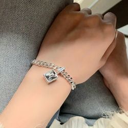 925 Sterling Silver Women's Crystal White Stone Charm Bracelet Gift