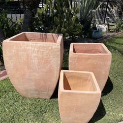 Tuscan Terracotta Square Pots-Curved Terracotta Square Planters $270 set of 3.