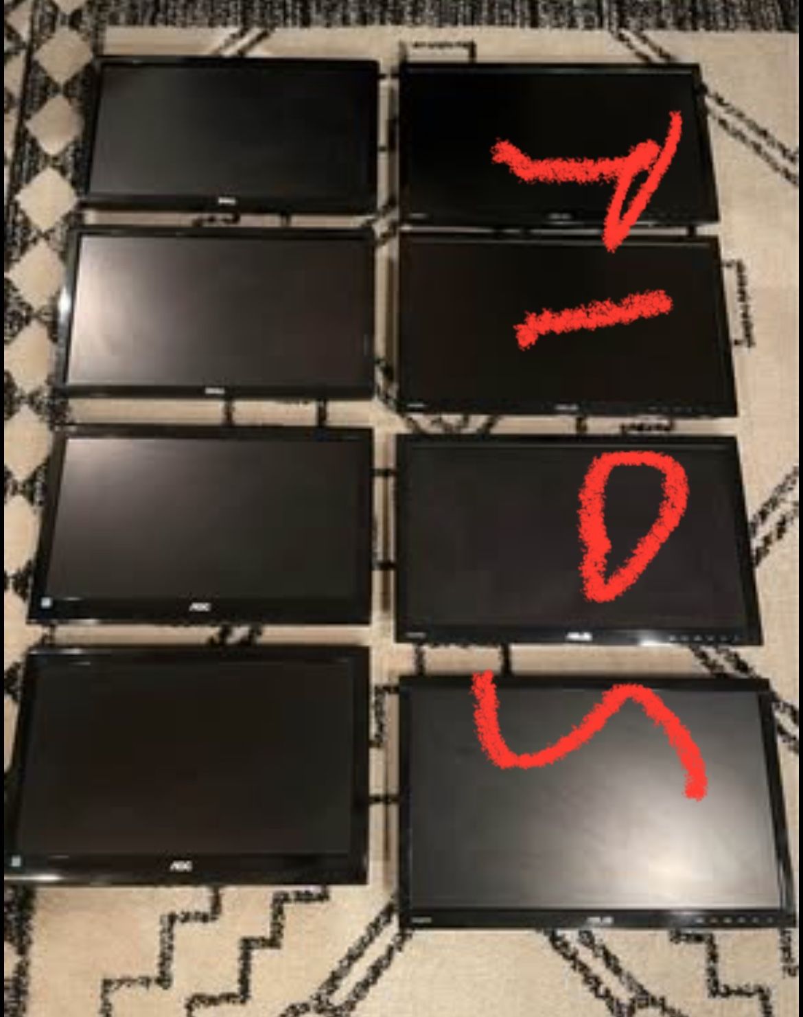 4 Computer Monitors Without Stands 2 Dell (21in), 2 AOC (20in)