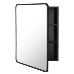 20 in. W x 28 in. H Rectangular Black Metal Framed Wall Recessed/Surface Mount Bathroom Medicine Cabinet with Mirror