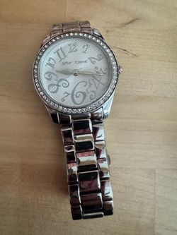 Betsey Johnson Silver Crystal Bezel Watch