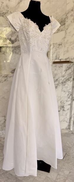 Vintage Sweetheart Gowns Wedding Dress Size 10 White Pearl Beaded Floral Bridal